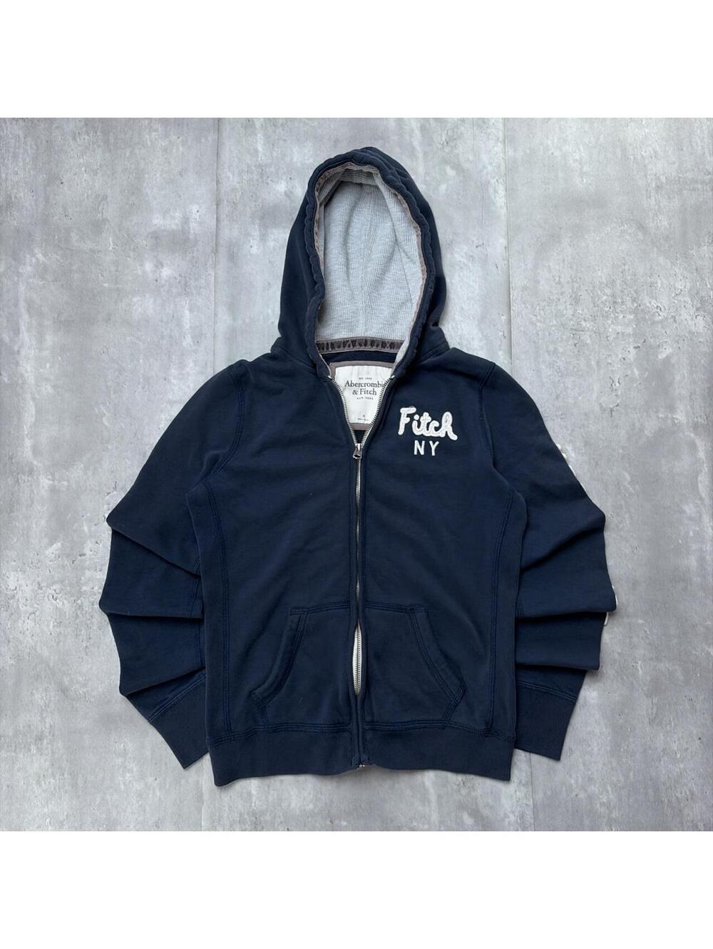 Y2K Navy Abercrombie & Fitch Grunge Thermal Zip Up Hoodie